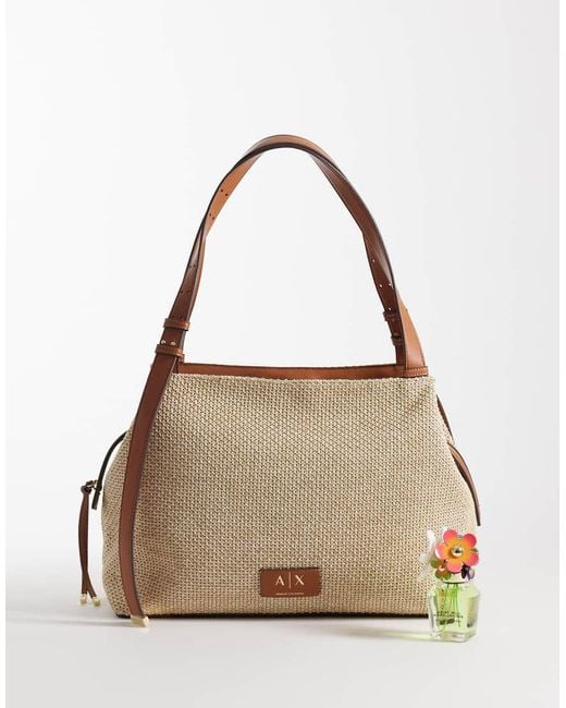 ARMANI EXCHANGE Natural Alice Raffia Shoulder Bag