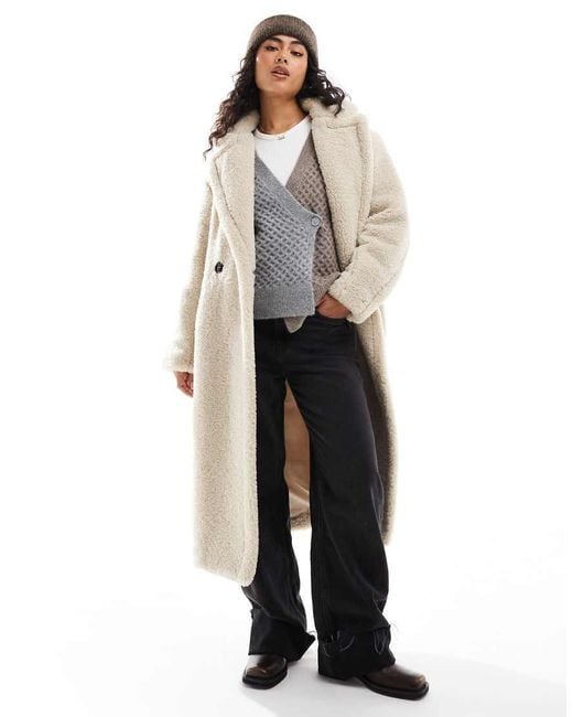 Bershka Natural Oversized Longline Shearling Coat