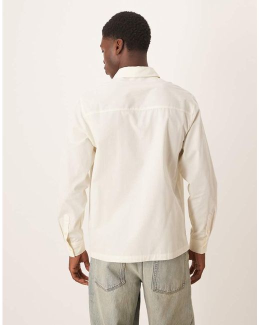 ASOS Natural Regular Fit Shirt With Chest Embroidery for men