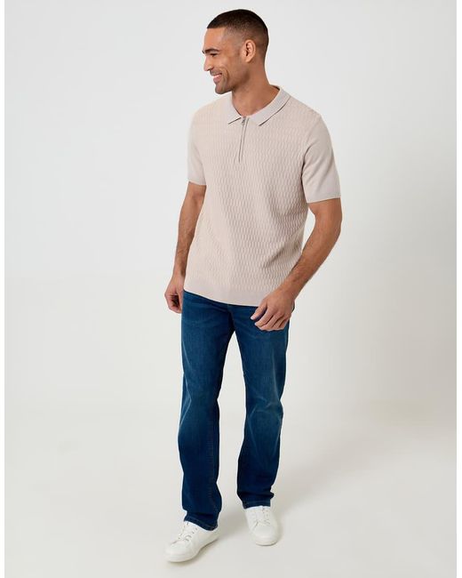 Threadbare Natural Textured Knit Quarter Zip Polo for men