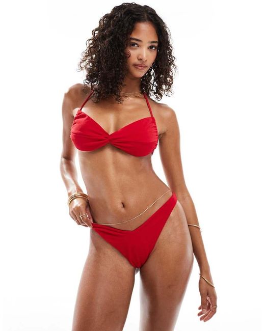 ASOS Red Tia Towelling V Front Hipster Bikini Bottom