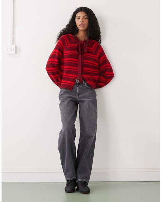 Collusion Red Cardigan With Hood Scarf Detail