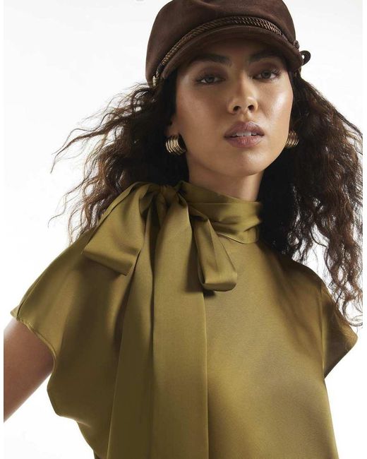 River Island Green Satin Tie Neck Sleeveless Blouse