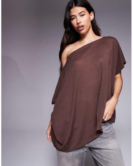 ASOS Semi-Transparante Gebreide Cape-Top Met Blote Schouders En Textuur in het Purple