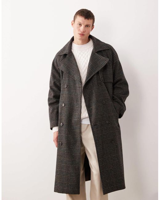 ASOS Black Checked Wool Look Trench for men