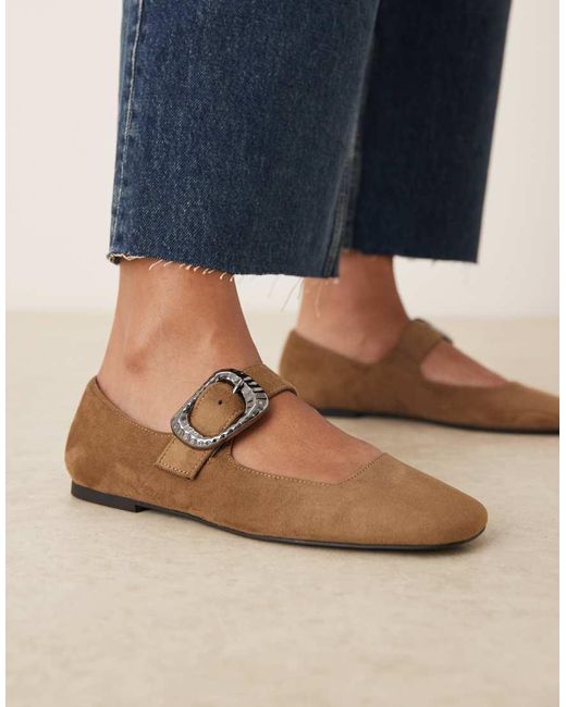 ASOS Blue Linton Square Toe Mary Jane Ballet Flats