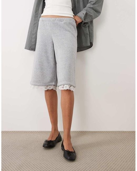 ASOS Gray Jersey Shorts With Lace Trim