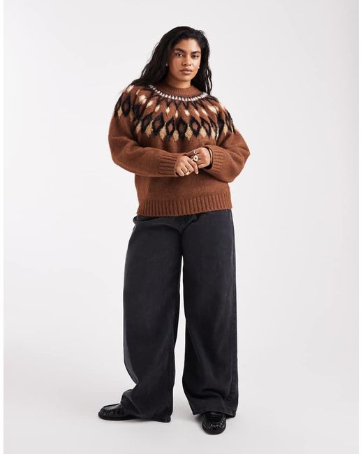 ASOS Brown Asos Design Curve Eyelash Yoke Placement Jumper
