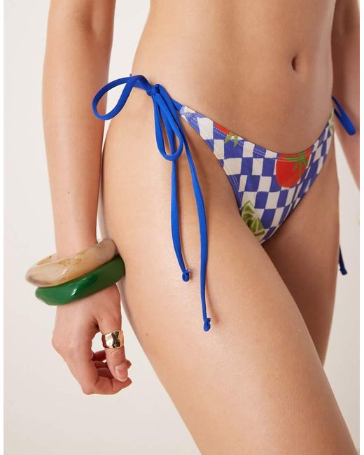 ASOS Blue Lucy Chilli Print Tie Side Bikini Bottom