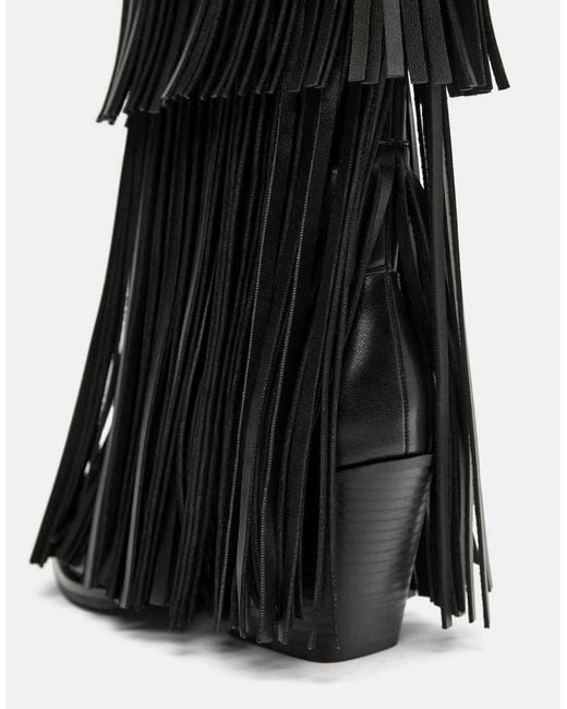 Pull&Bear Black Fringe High-Heel Boots