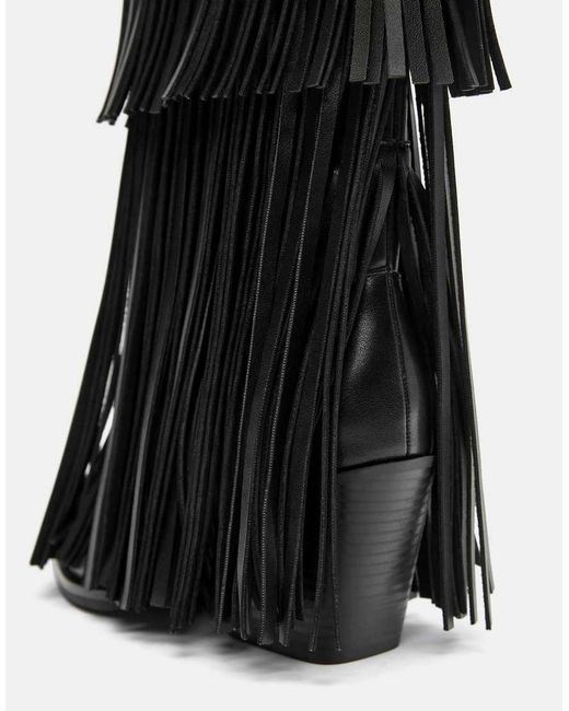 Pull&Bear Black Fringe High-Heel Boots