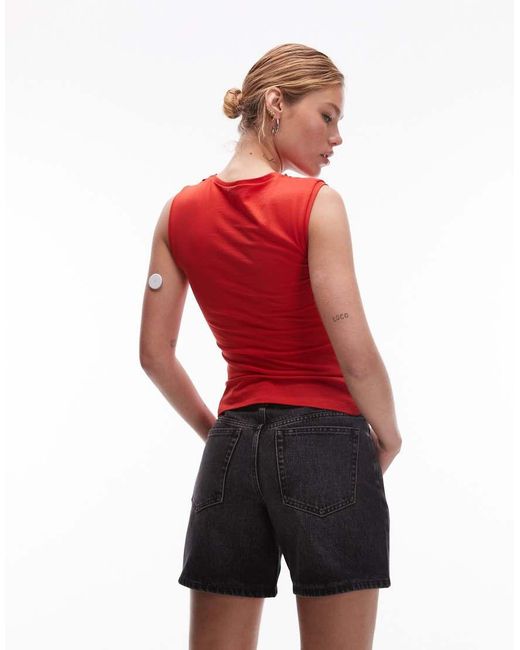 TOPSHOP Red Denim Editor Shorts