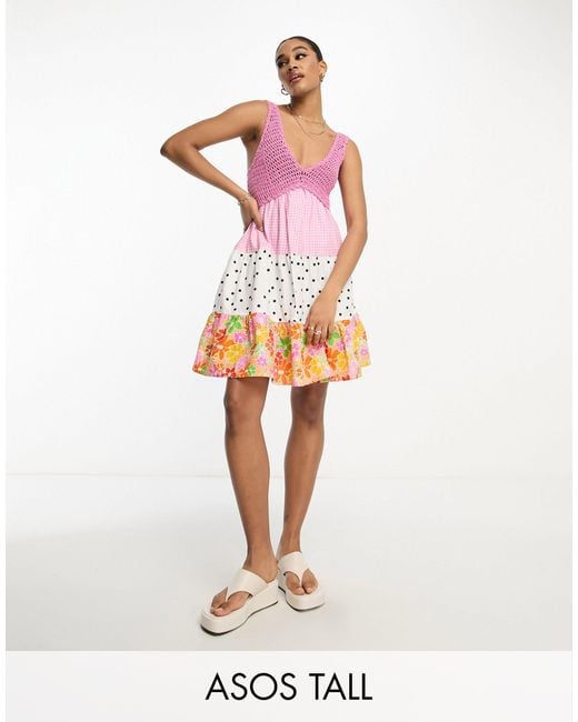 ASOS Asos Design Tall Crochet Babydoll Mini Dress in Pink | Lyst Canada