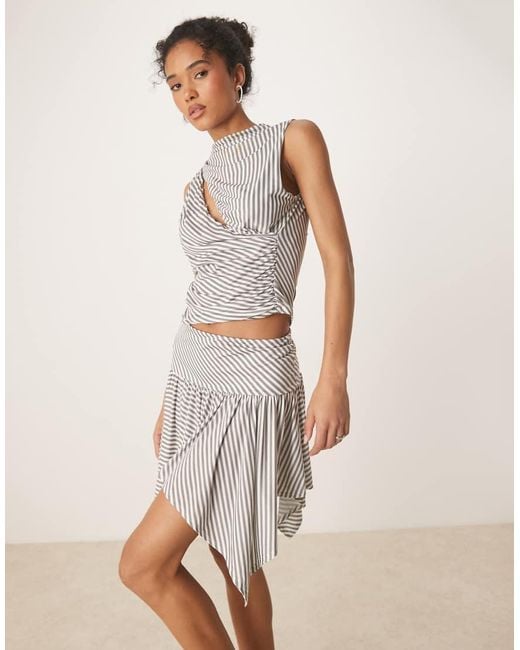 ASOS Natural Stripe Hanky Hem Skirt