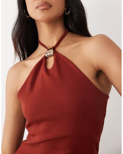 ASOS Black Compact Cotton Keyhole Halter Neck Top With Gold Trim