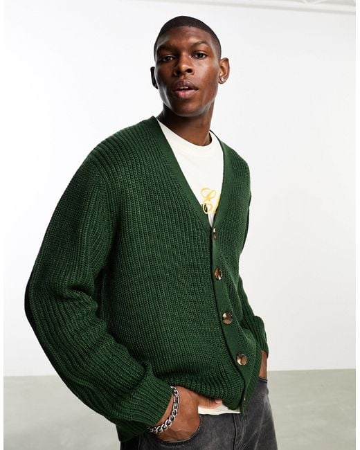 ASOS Oversized Knitted Fisherman Rib Cardigan in Green for Men | Lyst Canada