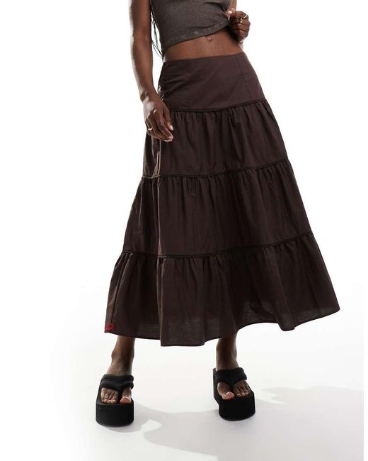 Monki Black Tiered Maxi Cotton Poplin Skirt