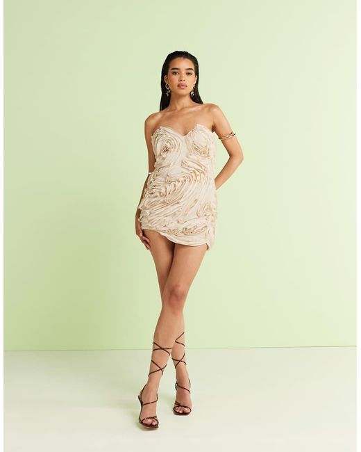 ASOS Green Textured Raw Edge Bandeau Mini Dress