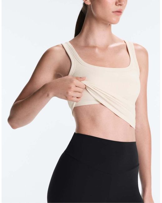 Oysho Black Square Neck Rib Modal Blend Tank Top