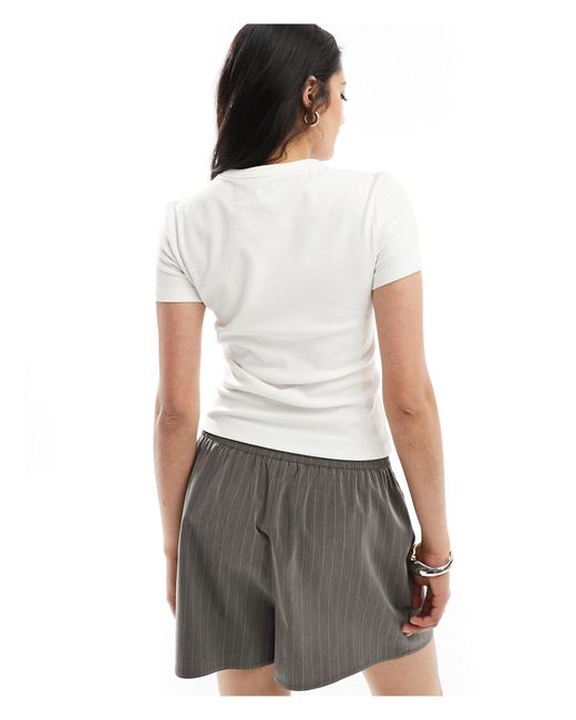 & Other Stories White Short Sleeve Ribbed Fitted Top