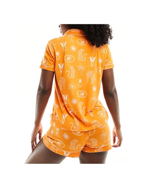 Chelsea Peers Orange Poly Jersey Short Sleeve And Short Pyjama Set
