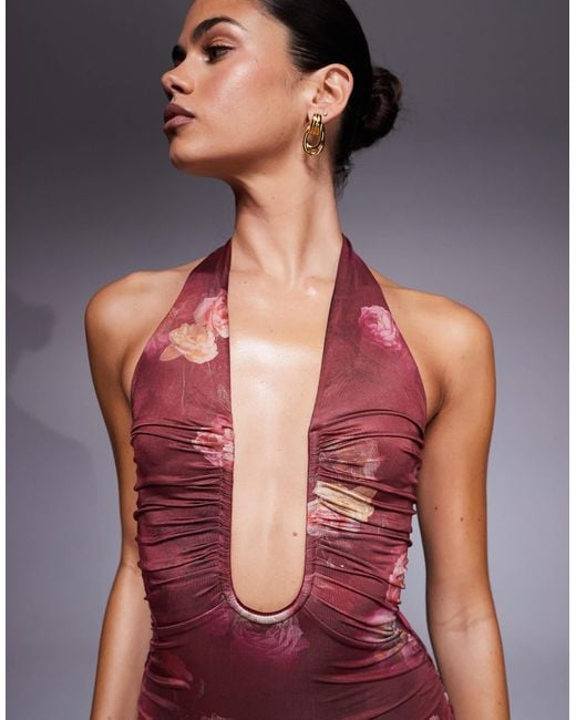 oh polly red satin midi dress Midi Dress Oh Polly Wine Dress Asymmetric Scarf-Detail Midaxi Dress In True  Red