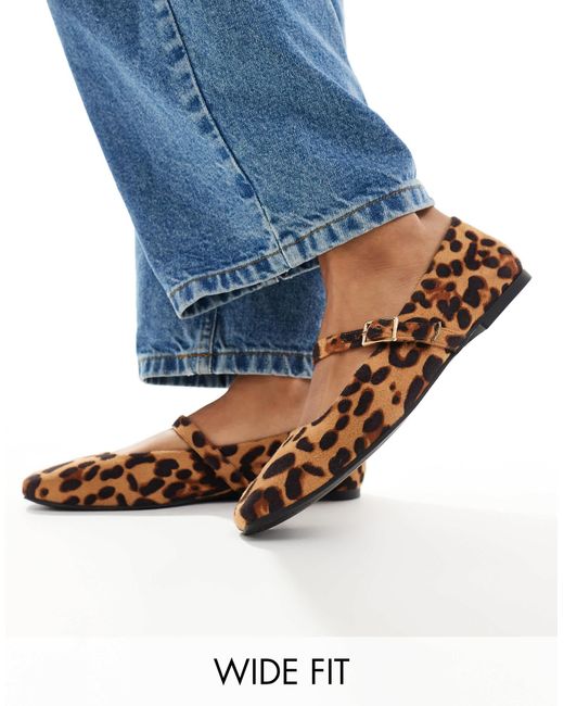 Asos Design Wide Fit Blue – lottie – mary-jane-ballerinas aus wildlederimitat mit leopardenmuster, weite passform