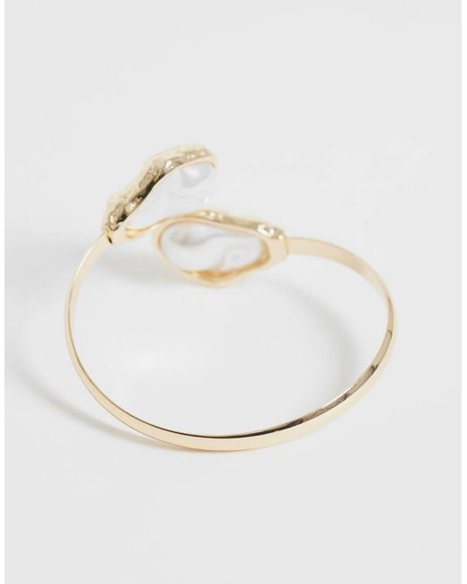 ASOS Natural Wrap-around Cuff Bracelet With Faux Pearl Detailing