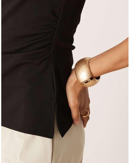 Mango Black One Shoulder Top With Ruched Side Detail