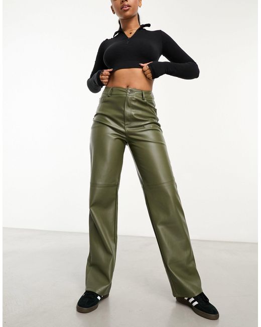 Pimkie Green Wide Leg Faux Leather Trousers