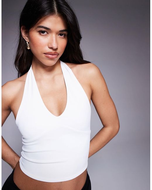 ASOS Blue Sculpting Halter Neck Crop Top