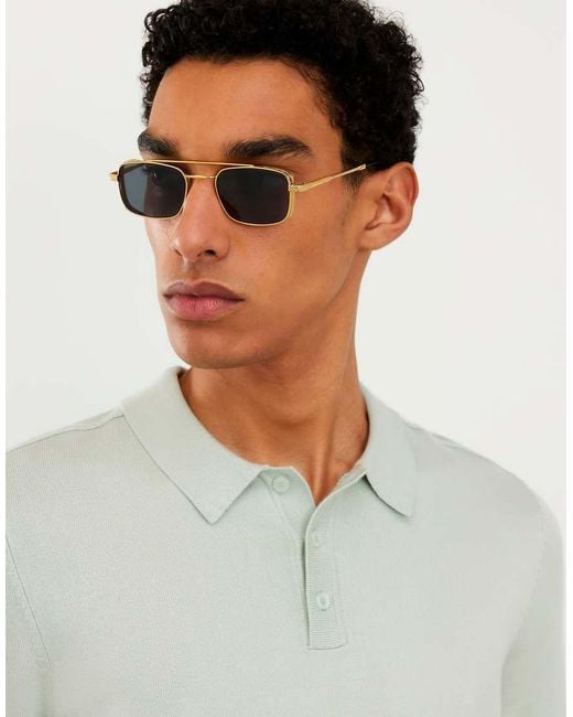 River Island Metallic Flat Top Rectangle Sunglasses for men