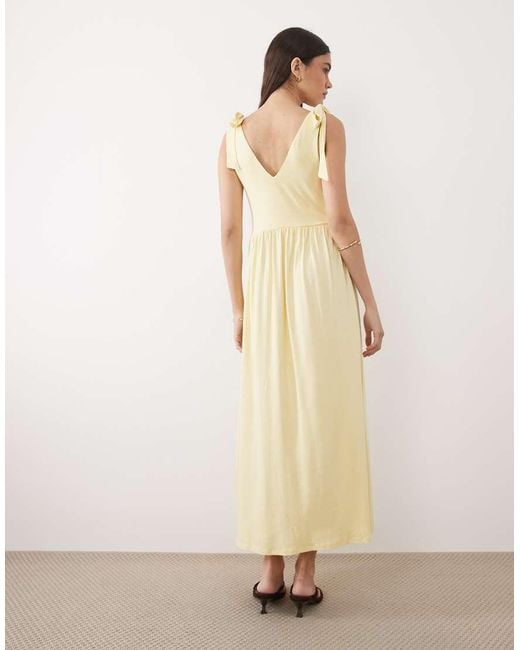 Nobody's Child Natural Addison Viscose Bow Detail V-neck Midi Dress