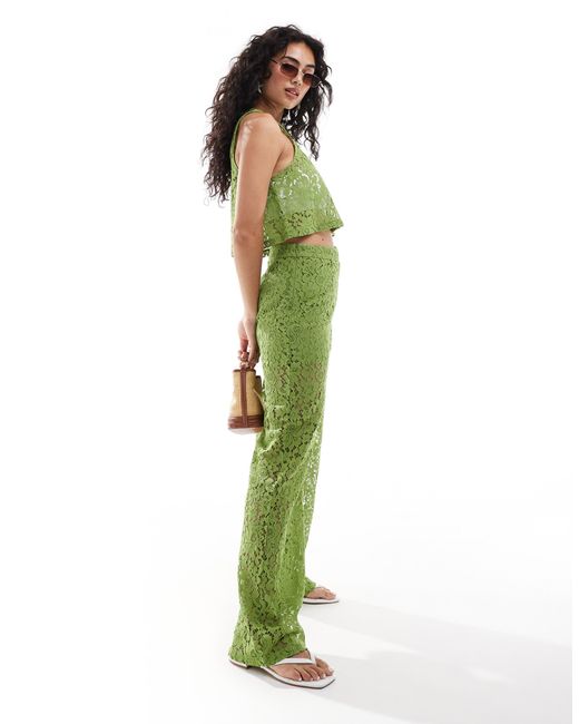 Object Green Wide Leg Lace Trouser Co-Ord