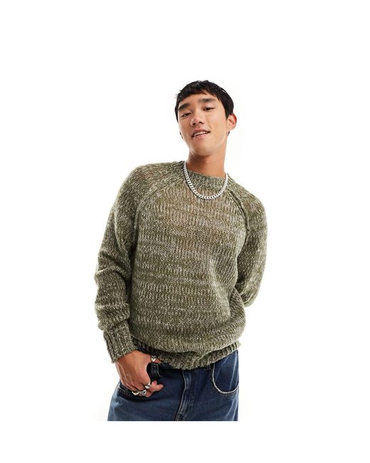 Collusion Green Twisted Yarn Crew Neck Jumper for men
