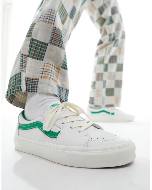 Vans Gray Sk8-low Leather Sneakers With Green Detail