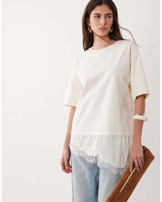 Jdy White Oversized T-shirt With Lace Details