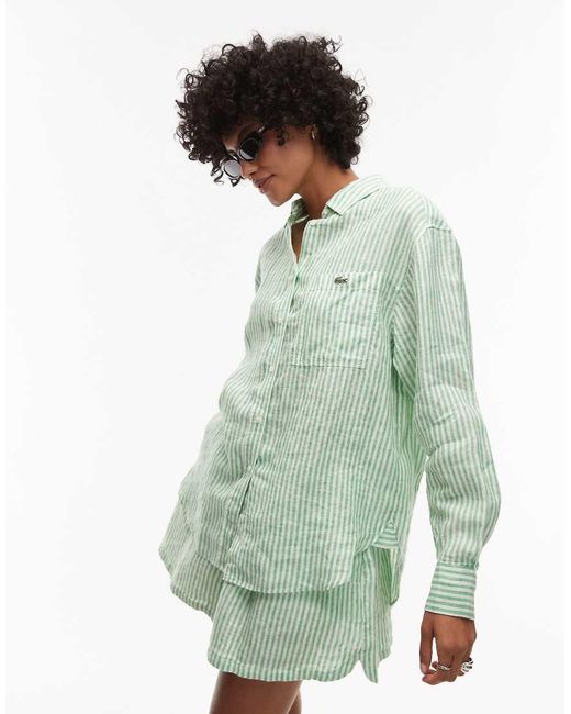 Lacoste Oversized Gestreept Overhemd Met Lange Mouwen in het Green