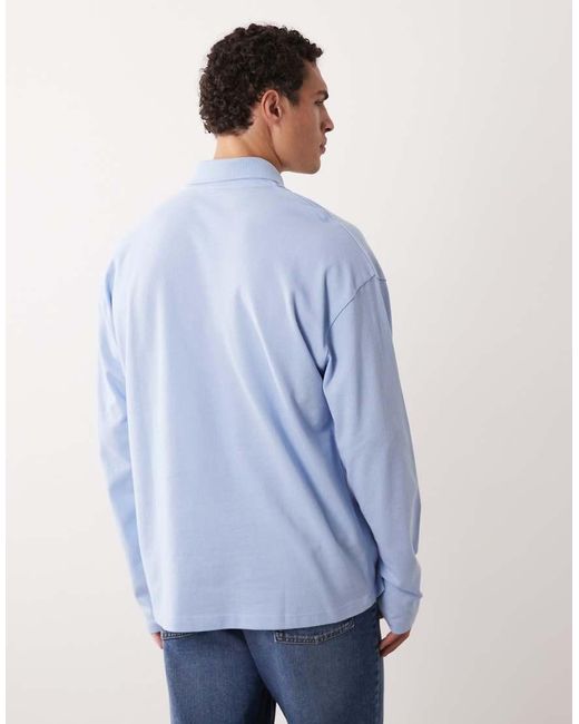 ASOS Blue Heavyweight Oversized Stripe Long Sleeve Polo for men
