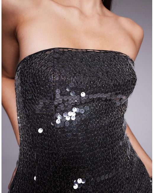 ASOS Black Premium Structured Sequin Peplum Hem Bandeau Top