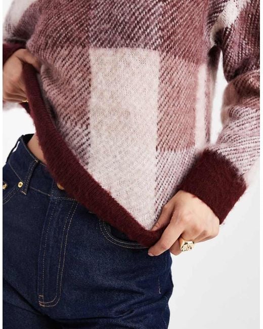 New Look Brushed Check Jumper in Blue | Lyst UK