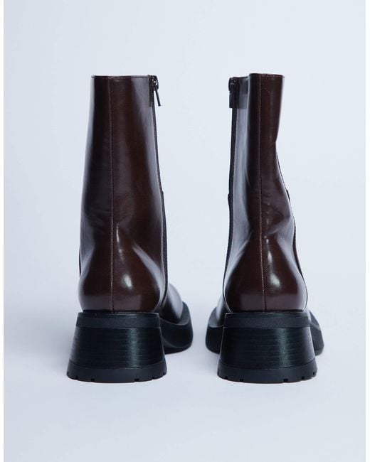 Nina - bottines à talon épais - chocolat TOPSHOP en coloris Black