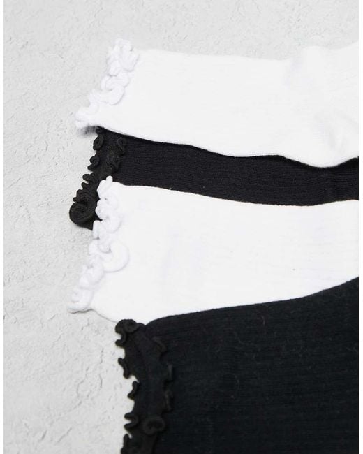 Pieces White 4 Pack Frilly Trim Socks