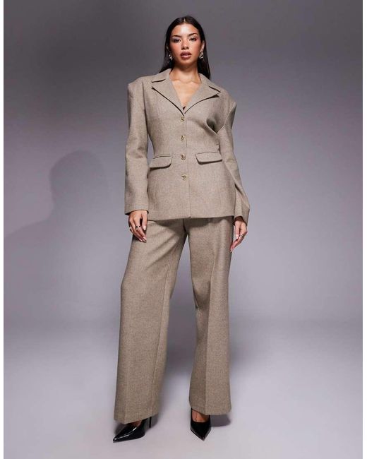 Wanderdoll Gray Farron Wool Structured Cinch Waist Longline Blazer