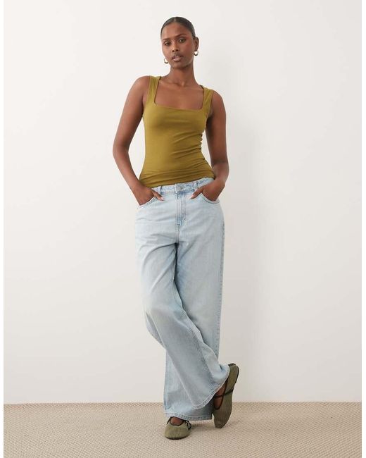 Gina Tricot Blue Square Neck Tank Top