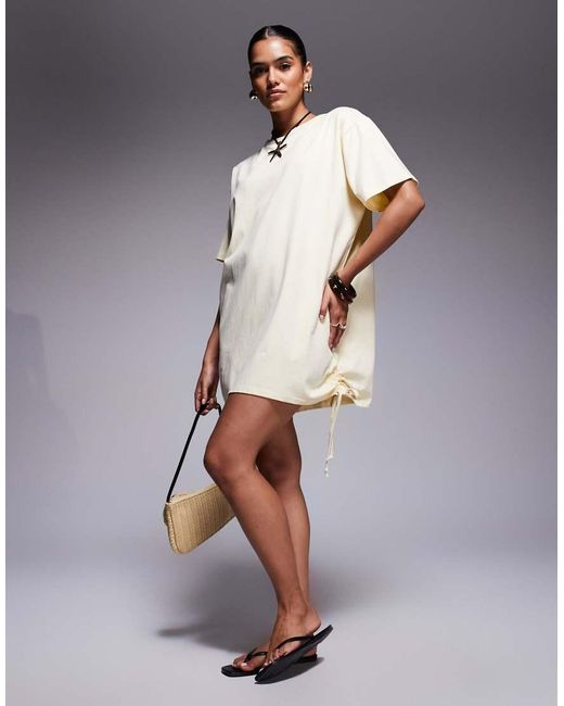 Fashionkilla White Exclusive Cotton Ruched Tie Side Mini T-shirt Dress