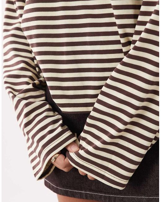 Lioness Brown Bloom Cotton Blend Long Sleeve Crew Neck Boxy T-shirt
