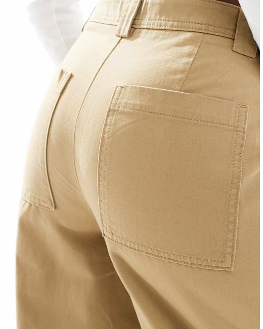 ASOS Natural Brushed Wide Leg Turn Up Ankle Grazer