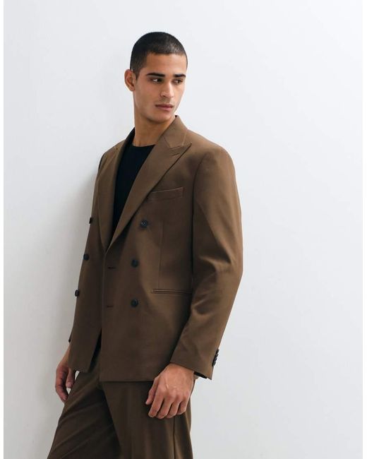 ASOS Brown Regular Double Breasted Suit Blazer for men