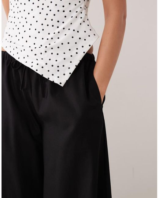 Missy Empire Black Linen Blend Tie Waist Wide Leg Trousers